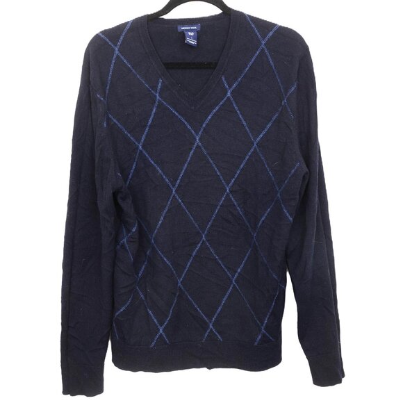 Old Navy Merino Wool Argyle Pullover V Neck Sweater Preppy Old Money Mens L - Picture 1 of 6